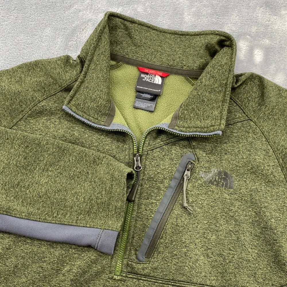 The North Face Mens Large Olive Green Heather 1/4 Zip Fleece Pullover A7L7